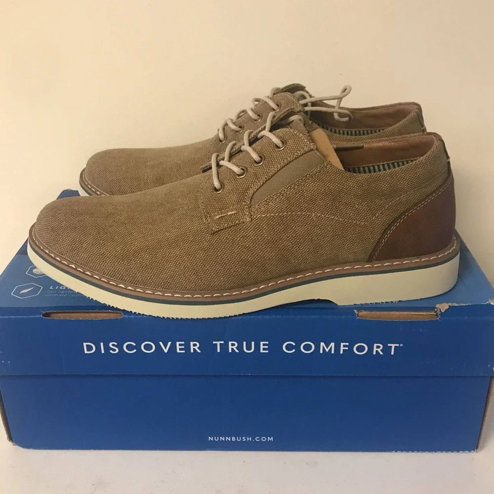 Nunn Bush Mens Size 8.5M Barklay Canvas Plain Toe Oxford. Khaki